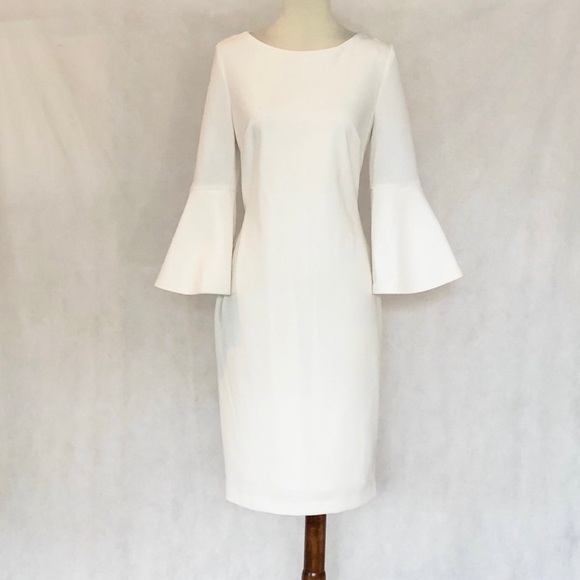Calvin Klein Ivory Bell Sleeve Sheath Dress - Picture 2 of 8